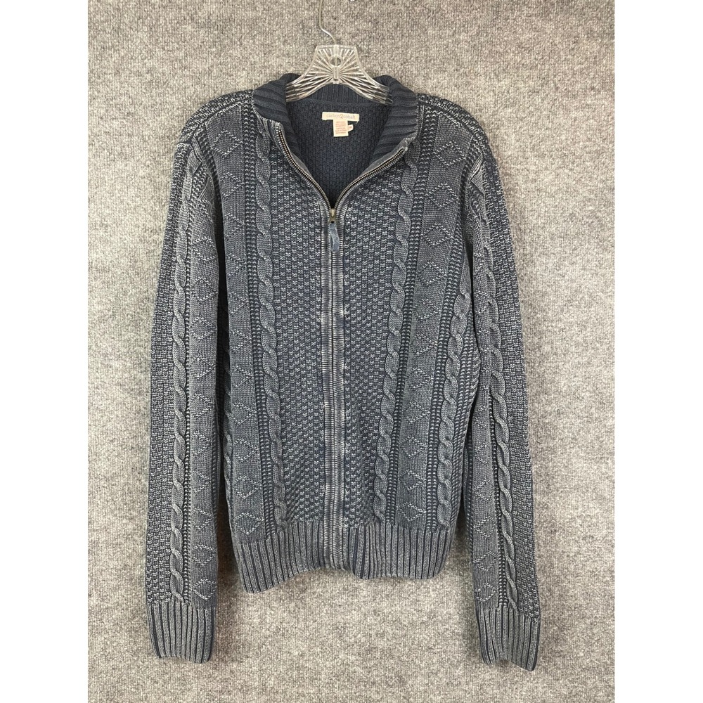 Carbon 2 Cobalt Sweater Mens Medium Blue Excellent Full Zip Linen Cotton Cable